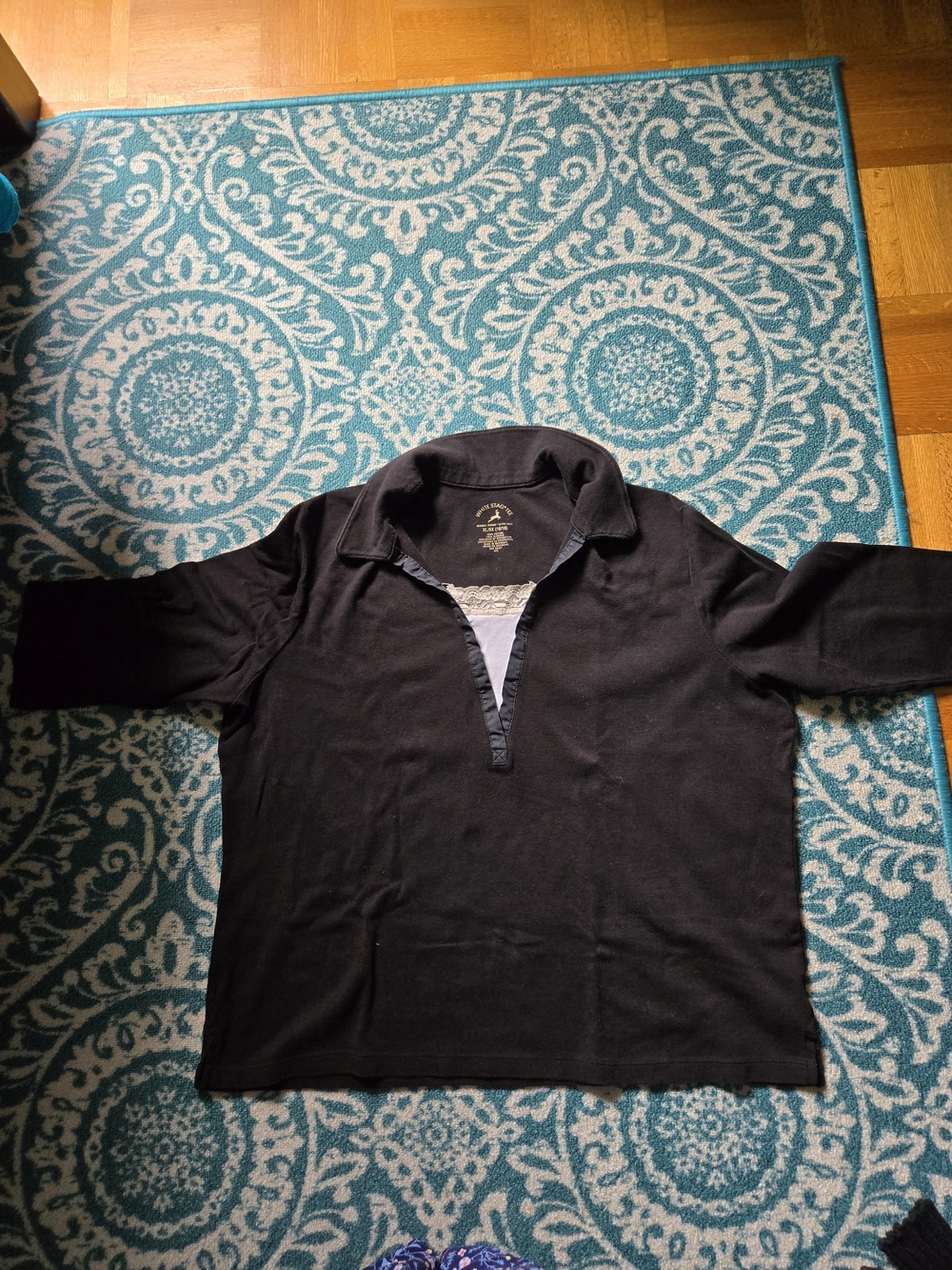 White Stag Black Polo-Collar Tee with Lace Trim